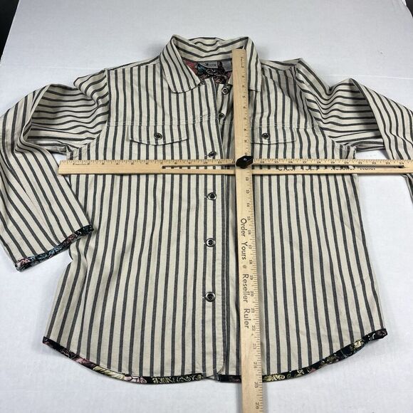Chicos Button Down Shirt Striped Contrast Trim Long Sleeve Work Top 1 MEDIUM - Picture 6 of 10
